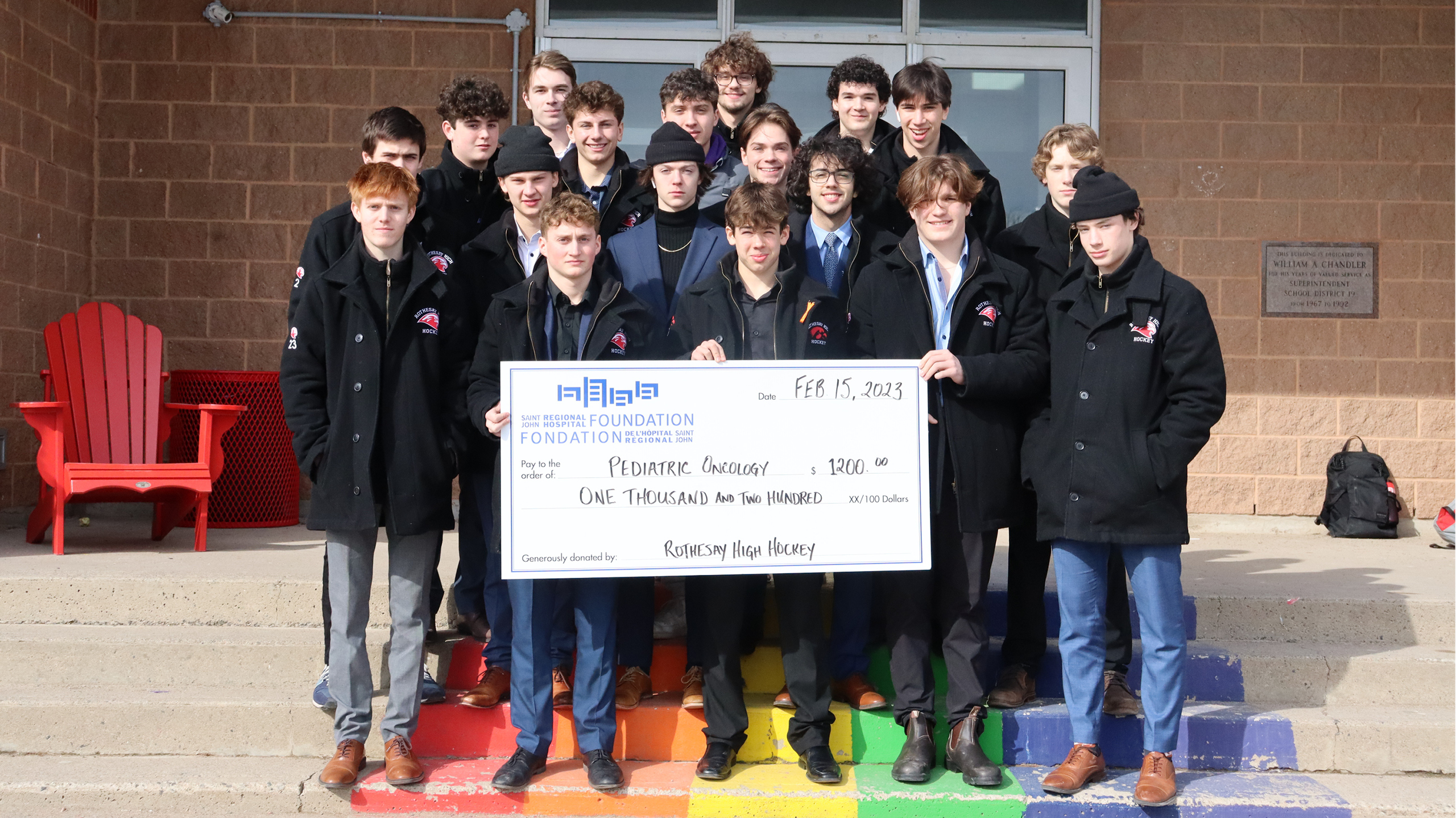 The Rothesay High School boys’ hockey teams have given more than $3,000 to support funding for patient care. Shown here are members of the 2022–23 team.
